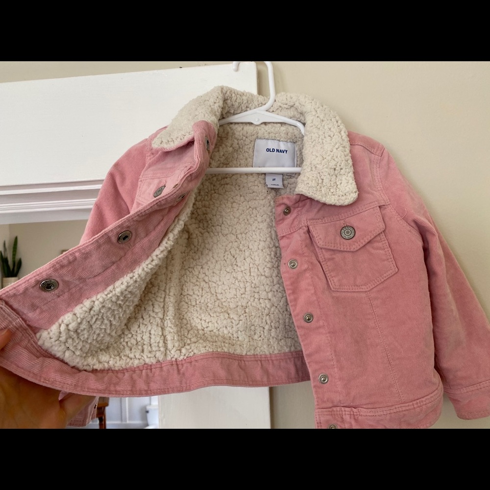 Old Navy pink corduroy and shearling jacket